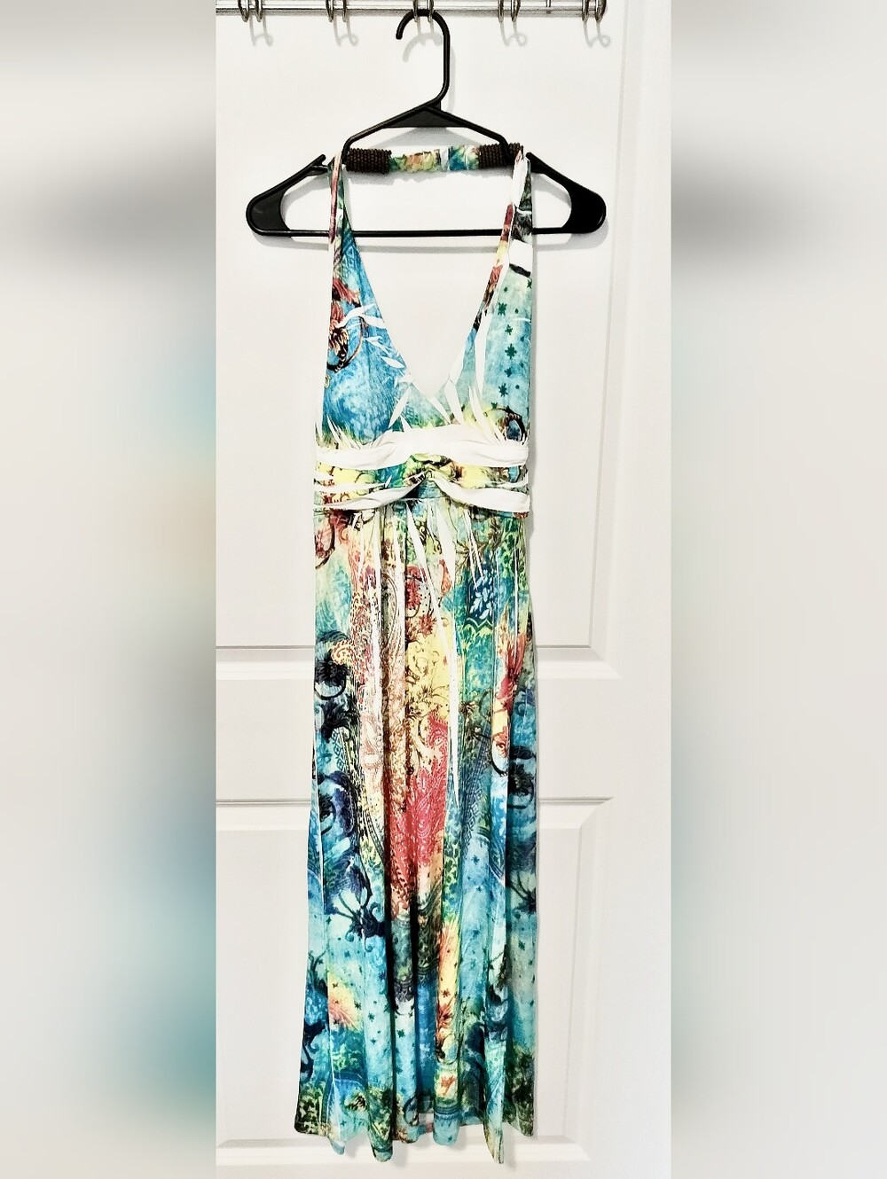 Cristine Love Women's L Beaded Halter Dress Boho Abstract Multicolor Vintage Y2K